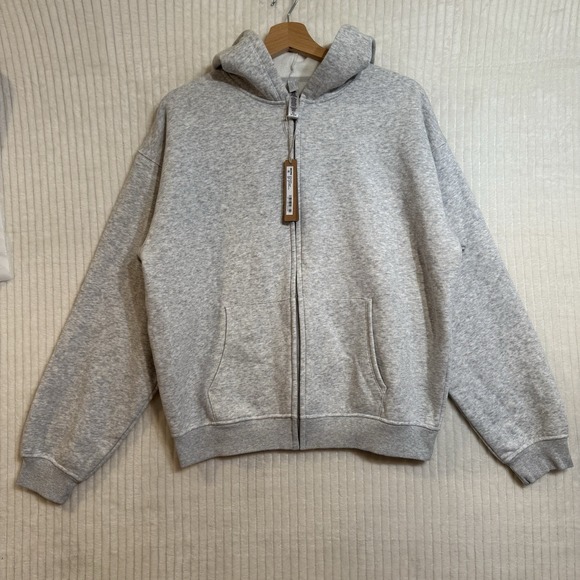 SKIMS Tops - Skims Fleece Lounge Relaxed  Zip Up Hoodie Light Heather Grey Sz XS NWT